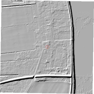 Shaded relief map of the ground around DN145NN, computed from Environment Agency LiDAR. The ground here sits at about 5 m above sea level and falls 10 m across the surrounding 800 m. Surface water reaching this point runs off ground lying to the north-north-east, 0.8 m higher.