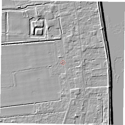 Shaded relief map of the ground around DN145NW, computed from Environment Agency LiDAR. The ground here sits at about 4 m above sea level and falls 7 m across the surrounding 800 m. Surface water reaching this point runs off ground lying to the east-south-east, 1.2 m higher.