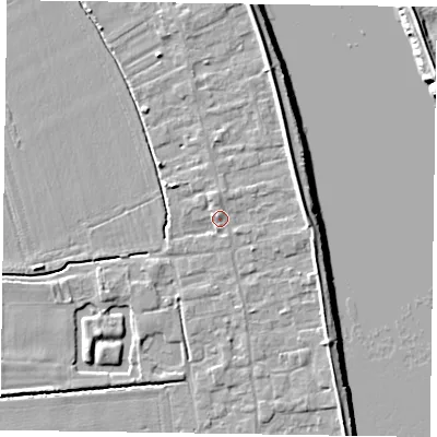 Shaded relief map of the ground around DN145PQ, computed from Environment Agency LiDAR. The ground here sits at about 5 m above sea level and falls 6 m across the surrounding 800 m. Surface water reaching this point runs off ground lying to the north, 1.4 m higher.