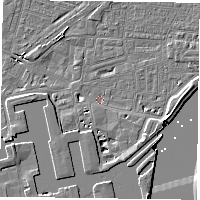 Shaded relief map of the ground around DN145QT, computed from Environment Agency LiDAR. The ground here sits at about 3 m above sea level and falls 8 m across the surrounding 800 m. Surface water reaching this point runs off ground lying to the south-south-west, 1.5 m higher.