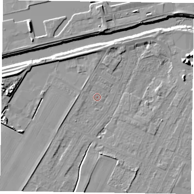 Shaded relief map of the ground around DN145RU, computed from Environment Agency LiDAR. The ground here sits at about 3 m above sea level and falls 11 m across the surrounding 800 m. Surface water reaching this point runs off ground lying to the west-north-west, 1.0 m higher.