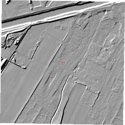 Shaded relief map of the ground around DN145SA, computed from Environment Agency LiDAR. The ground here sits at about 3 m above sea level and falls 11 m across the surrounding 800 m. Surface water reaching this point runs off ground lying to the north-north-east, 3.5 m higher.