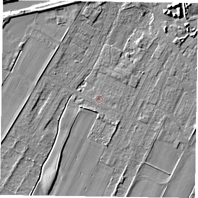 Shaded relief map of the ground around DN145SD, computed from Environment Agency LiDAR. The ground here sits at about 3 m above sea level and falls 11 m across the surrounding 800 m. Surface water reaching this point runs off ground lying to the east, 0.6 m higher.