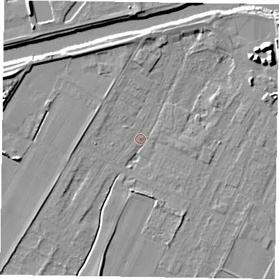 Shaded relief map of the ground around DN145SE, computed from Environment Agency LiDAR. The ground here sits at about 3 m above sea level and falls 12 m across the surrounding 800 m. Surface water reaching this point runs off ground lying to the north-east, 9.7 m higher.