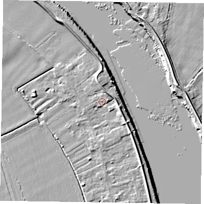 Shaded relief map of the ground around DN145SN, computed from Environment Agency LiDAR. The ground here sits at about 5 m above sea level and falls 6 m across the surrounding 800 m. Surface water reaching this point runs off ground lying to the east-north-east, 2.7 m higher.