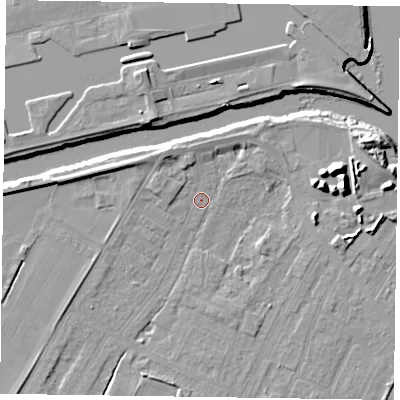 Shaded relief map of the ground around DN145SQ, computed from Environment Agency LiDAR. The ground here sits at about 3 m above sea level and falls 12 m across the surrounding 800 m. Surface water reaching this point runs off ground lying to the north-east, 3.0 m higher.