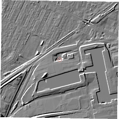 Shaded relief map of the ground around DN145SR, computed from Environment Agency LiDAR. The ground here sits at about 3 m above sea level and falls 12 m across the surrounding 800 m. Surface water reaching this point runs off ground lying to the south-east, 3.0 m higher.
