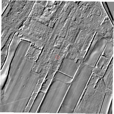 Shaded relief map of the ground around DN145TX, computed from Environment Agency LiDAR. The ground here sits at about 3 m above sea level and falls 5 m across the surrounding 800 m. Surface water reaching this point runs off ground lying to the south-south-west, 1.4 m higher.