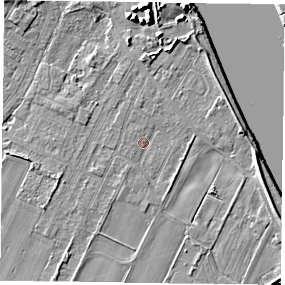 Shaded relief map of the ground around DN145UF, computed from Environment Agency LiDAR. The ground here sits at about 3 m above sea level and falls 12 m across the surrounding 800 m. Surface water reaching this point runs off ground lying to the south-south-west, 0.9 m higher.