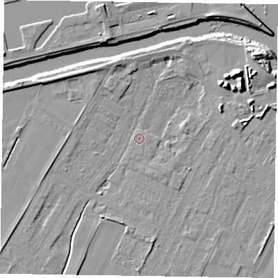 Shaded relief map of the ground around DN145UL, computed from Environment Agency LiDAR. The ground here sits at about 3 m above sea level and falls 12 m across the surrounding 800 m. Surface water reaching this point runs off ground lying to the north-east, 9.7 m higher.
