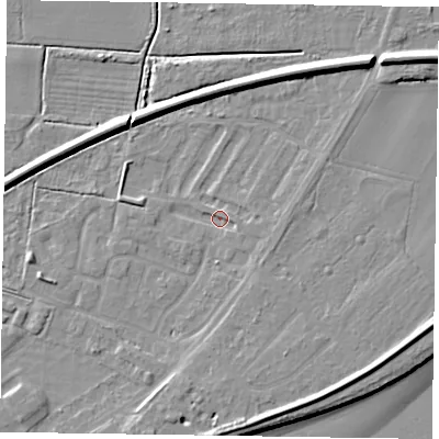 Shaded relief map of the ground around DN145XN, computed from Environment Agency LiDAR. The ground here sits at about 2 m above sea level and falls 9 m across the surrounding 800 m. Surface water reaching this point runs off ground lying to the south-south-east, 4.5 m higher.
