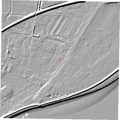 Shaded relief map of the ground around DN145XR, computed from Environment Agency LiDAR. The ground here sits at about 3 m above sea level and falls 8 m across the surrounding 800 m. Surface water reaching this point runs off ground lying to the east, 0.9 m higher.