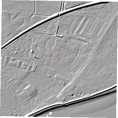 Shaded relief map of the ground around DN145XZ, computed from Environment Agency LiDAR. The ground here sits at about 2 m above sea level and falls 8 m across the surrounding 800 m. Surface water reaching this point runs off ground lying to the east, 0.7 m higher.