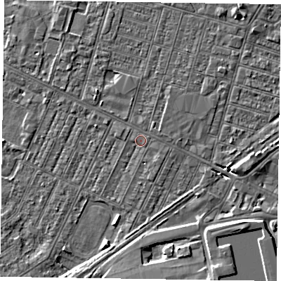 Shaded relief map of the ground around DN146AG, computed from Environment Agency LiDAR. The ground here sits at about 3 m above sea level and falls 6 m across the surrounding 800 m. Surface water reaching this point runs off ground lying to the south-east, 1.2 m higher.
