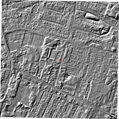 Shaded relief map of the ground around DN146AR, computed from Environment Agency LiDAR. The ground here sits at about 3 m above sea level and falls 4 m across the surrounding 800 m. Surface water reaching this point runs off ground lying to the south, 2.2 m higher.