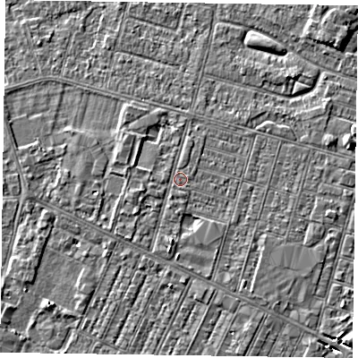 Shaded relief map of the ground around DN146AS, computed from Environment Agency LiDAR. The ground here sits at about 3 m above sea level and falls 4 m across the surrounding 800 m. Surface water reaching this point runs off ground lying to the south, 2.2 m higher.