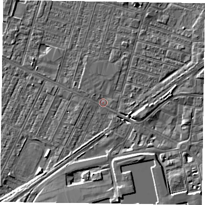 Shaded relief map of the ground around DN146BB, computed from Environment Agency LiDAR. The ground here sits at about 3 m above sea level and falls 6 m across the surrounding 800 m. Surface water reaching this point runs off ground lying to the south, 6.2 m higher.