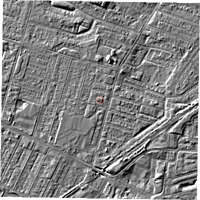 Shaded relief map of the ground around DN146BE, computed from Environment Agency LiDAR. The ground here sits at about 4 m above sea level and falls 4 m across the surrounding 800 m. Surface water reaching this point runs off ground lying to the north-north-west, 0.7 m higher.