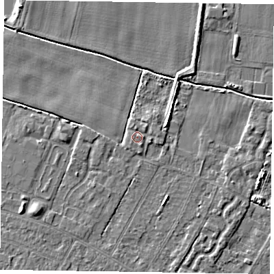 Shaded relief map of the ground around DN146BF, computed from Environment Agency LiDAR. The ground here sits at about 3 m above sea level and falls 5 m across the surrounding 800 m. Surface water reaching this point runs off ground lying to the north, 0.7 m higher.
