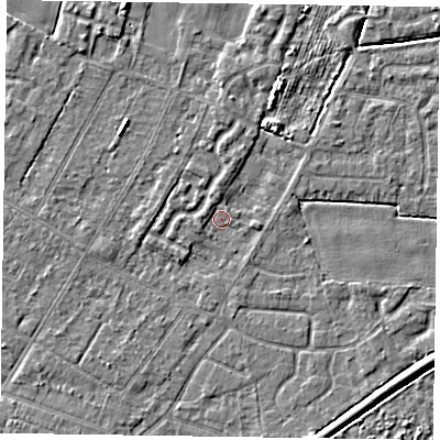 Shaded relief map of the ground around DN146BL, computed from Environment Agency LiDAR. The ground here sits at about 2 m above sea level and falls 4 m across the surrounding 800 m. Surface water reaching this point runs off ground lying to the north-west, 1.1 m higher.