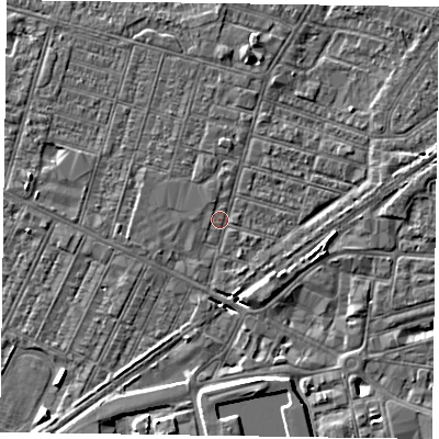 Shaded relief map of the ground around DN146BP, computed from Environment Agency LiDAR. The ground here sits at about 3 m above sea level and falls 6 m across the surrounding 800 m. Surface water reaching this point runs off ground lying to the south-south-east, 5.5 m higher.