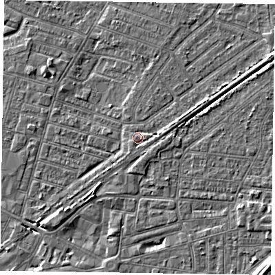 Shaded relief map of the ground around DN146BW, computed from Environment Agency LiDAR. The ground here sits at about 3 m above sea level and falls 6 m across the surrounding 800 m. Surface water reaching this point runs off ground lying to the east, 1.8 m higher.