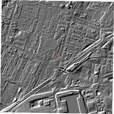 Shaded relief map of the ground around DN146BX, computed from Environment Agency LiDAR. The ground here sits at about 3 m above sea level and falls 6 m across the surrounding 800 m. Surface water reaching this point runs off ground lying to the south-south-east, 5.5 m higher.