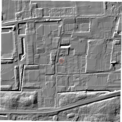 Shaded relief map of the ground around DN146BZ, computed from Environment Agency LiDAR. The ground here sits at about 2 m above sea level and falls 5 m across the surrounding 800 m. Surface water reaching this point runs off ground lying to the north-north-west, 3.7 m higher.