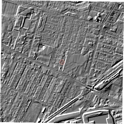 Shaded relief map of the ground around DN146DG, computed from Environment Agency LiDAR. The ground here sits at about 3 m above sea level and falls 6 m across the surrounding 800 m. Surface water reaching this point runs off ground lying to the south, 0.8 m higher.