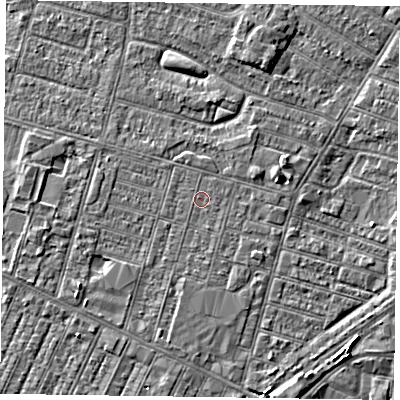 Shaded relief map of the ground around DN146DH, computed from Environment Agency LiDAR. The ground here sits at about 3 m above sea level and falls 4 m across the surrounding 800 m. Surface water reaching this point runs off ground lying to the south, 0.5 m higher.