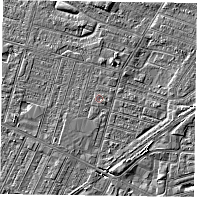 Shaded relief map of the ground around DN146DL, computed from Environment Agency LiDAR. The ground here sits at about 3 m above sea level and falls 4 m across the surrounding 800 m. Surface water reaching this point runs off ground lying to the south-south-west, 0.5 m higher.