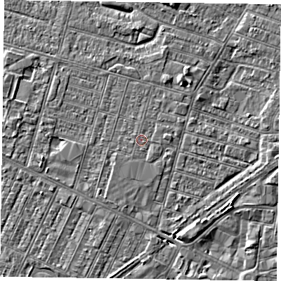Shaded relief map of the ground around DN146DN, computed from Environment Agency LiDAR. The ground here sits at about 3 m above sea level and falls 4 m across the surrounding 800 m. Surface water reaching this point runs off ground lying to the south-east, 0.5 m higher.