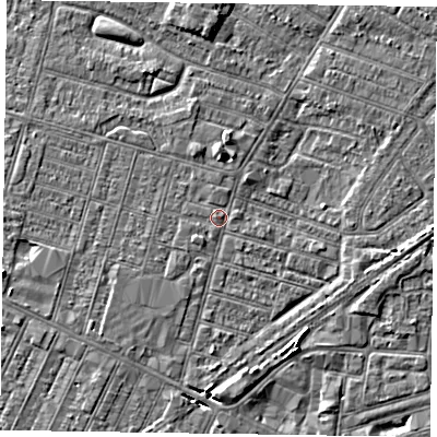 Shaded relief map of the ground around DN146DP, computed from Environment Agency LiDAR. The ground here sits at about 3 m above sea level and falls 4 m across the surrounding 800 m. Surface water reaching this point runs off ground lying to the south-west, 0.8 m higher.