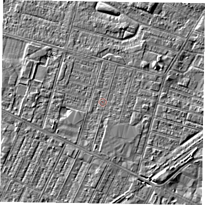 Shaded relief map of the ground around DN146DQ, computed from Environment Agency LiDAR. The ground here sits at about 3 m above sea level and falls 4 m across the surrounding 800 m. Surface water reaching this point runs off ground lying to the south, 0.8 m higher.