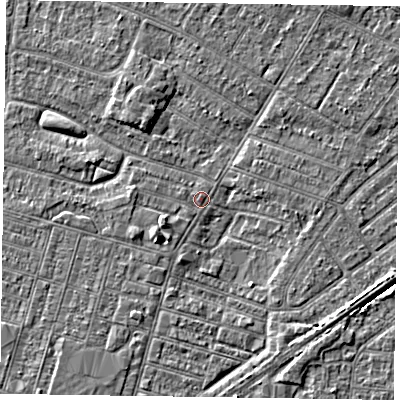 Shaded relief map of the ground around DN146DR, computed from Environment Agency LiDAR. The ground here sits at about 3 m above sea level and falls 3 m across the surrounding 800 m. Surface water reaching this point runs off ground lying to the south-west, 2.4 m higher.