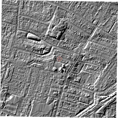 Shaded relief map of the ground around DN146DS, computed from Environment Agency LiDAR. The ground here sits at about 3 m above sea level and falls 3 m across the surrounding 800 m. Surface water reaching this point runs off ground lying to the south-south-west, 0.9 m higher.