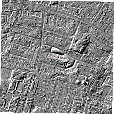 Shaded relief map of the ground around DN146DY, computed from Environment Agency LiDAR. The ground here sits at about 3 m above sea level and falls 2 m across the surrounding 800 m. Surface water reaching this point runs off ground lying to the south-east, 2.2 m higher.