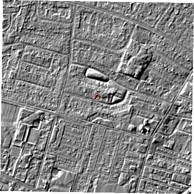 Shaded relief map of the ground around DN146DZ, computed from Environment Agency LiDAR. The ground here sits at about 3 m above sea level and falls 3 m across the surrounding 800 m. Surface water reaching this point runs off ground lying to the south-south-west, 0.6 m higher.