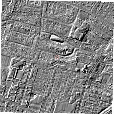 Shaded relief map of the ground around DN146EA, computed from Environment Agency LiDAR. The ground here sits at about 3 m above sea level and falls 3 m across the surrounding 800 m. Surface water reaching this point runs off ground lying to the east-south-east, 1.5 m higher.