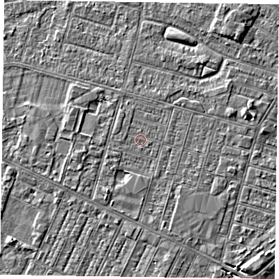 Shaded relief map of the ground around DN146EG, computed from Environment Agency LiDAR. The ground here sits at about 3 m above sea level and falls 4 m across the surrounding 800 m. Surface water reaching this point runs off ground lying to the south-south-west, 1.7 m higher.
