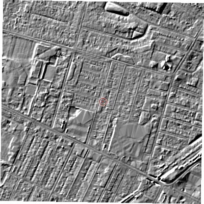 Shaded relief map of the ground around DN146EH, computed from Environment Agency LiDAR. The ground here sits at about 3 m above sea level and falls 4 m across the surrounding 800 m. Surface water reaching this point runs off ground lying to the south, 0.8 m higher.