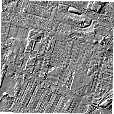 Shaded relief map of the ground around DN146EJ, computed from Environment Agency LiDAR. The ground here sits at about 3 m above sea level and falls 4 m across the surrounding 800 m. Surface water reaching this point runs off ground lying to the south-west, 1.7 m higher.