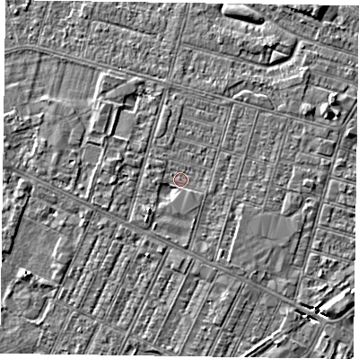 Shaded relief map of the ground around DN146EL, computed from Environment Agency LiDAR. The ground here sits at about 3 m above sea level and falls 4 m across the surrounding 800 m. Surface water reaching this point runs off ground lying to the south-west, 1.7 m higher.