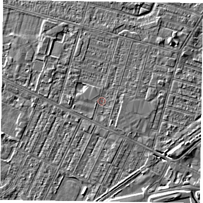 Shaded relief map of the ground around DN146EN, computed from Environment Agency LiDAR. The ground here sits at about 3 m above sea level and falls 6 m across the surrounding 800 m. Surface water reaching this point runs off ground lying to the south-south-east, 0.7 m higher.