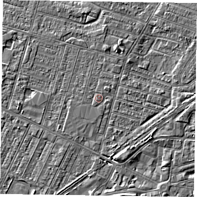 Shaded relief map of the ground around DN146EW, computed from Environment Agency LiDAR. The ground here sits at about 3 m above sea level and falls 5 m across the surrounding 800 m. Surface water reaching this point runs off ground lying to the south-west, 0.5 m higher.