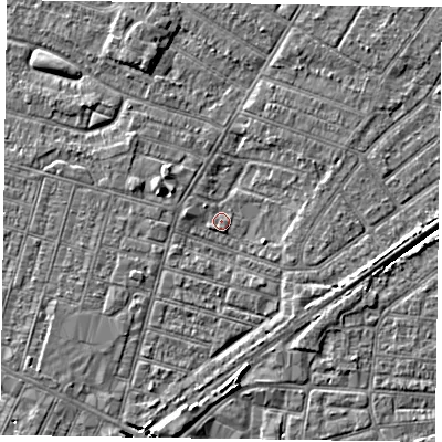 Shaded relief map of the ground around DN146EX, computed from Environment Agency LiDAR. The ground here sits at about 3 m above sea level and falls 4 m across the surrounding 800 m. Surface water reaching this point runs off ground lying to the south, 4.3 m higher.