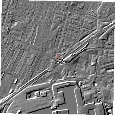Shaded relief map of the ground around DN146EY, computed from Environment Agency LiDAR. The ground here sits at about 3 m above sea level and falls 8 m across the surrounding 800 m. Surface water reaching this point runs off ground lying to the south-west, 8.1 m higher.
