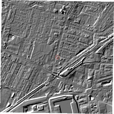 Shaded relief map of the ground around DN146EZ, computed from Environment Agency LiDAR. The ground here sits at about 3 m above sea level and falls 6 m across the surrounding 800 m. Surface water reaching this point runs off ground lying to the south, 5.5 m higher.