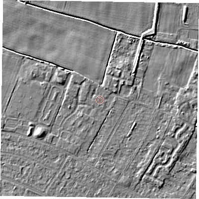 Shaded relief map of the ground around DN146FB, computed from Environment Agency LiDAR. The ground here sits at about 3 m above sea level and falls 5 m across the surrounding 800 m. Surface water reaching this point runs off ground lying to the north-west, 0.8 m higher.