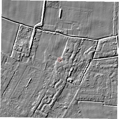 Shaded relief map of the ground around DN146FF, computed from Environment Agency LiDAR. The ground here sits at about 2 m above sea level and falls 5 m across the surrounding 800 m. Surface water reaching this point runs off ground lying to the south-south-west, 1.3 m higher.